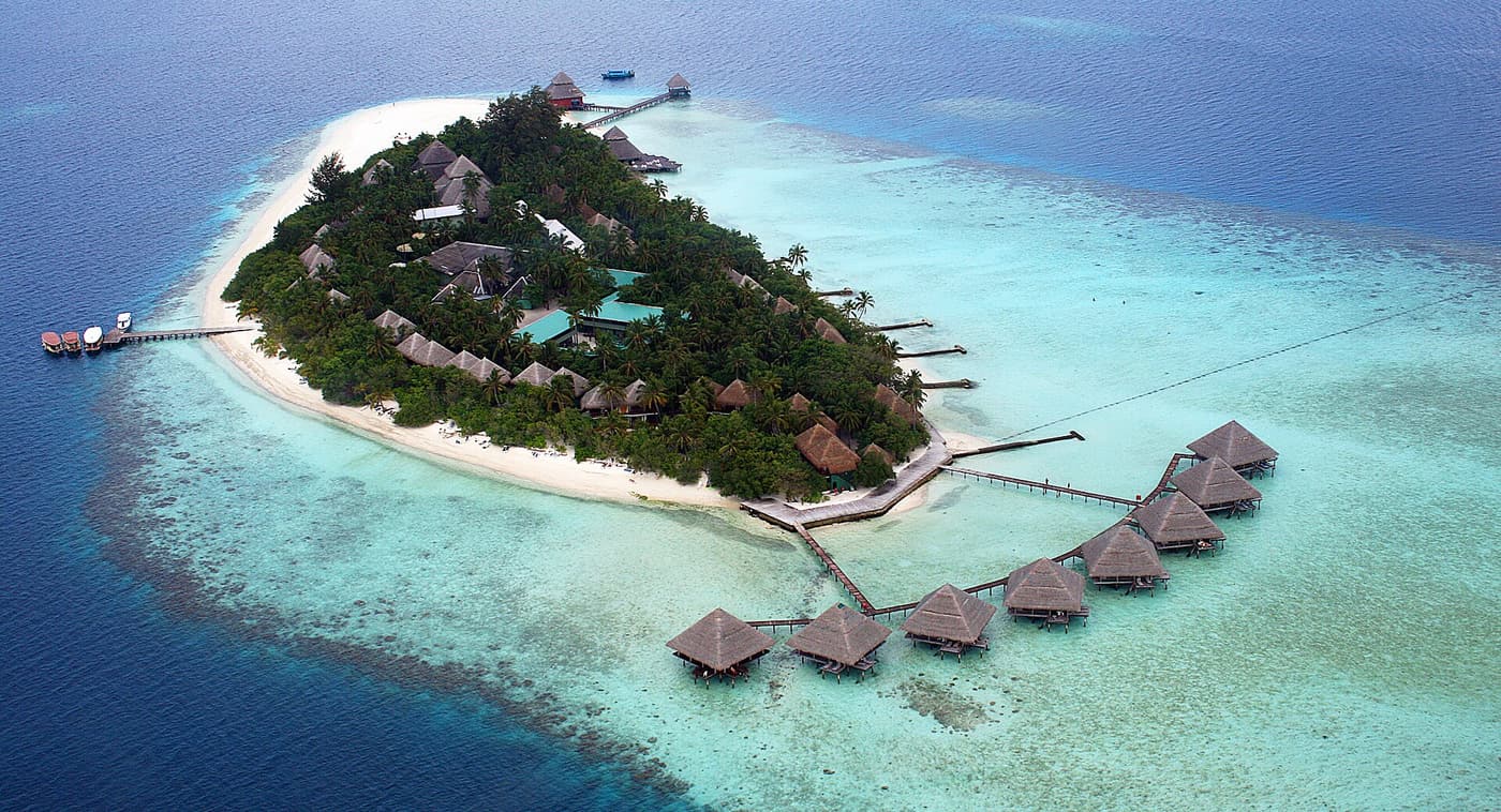 An island resort with water villas in the Maldives