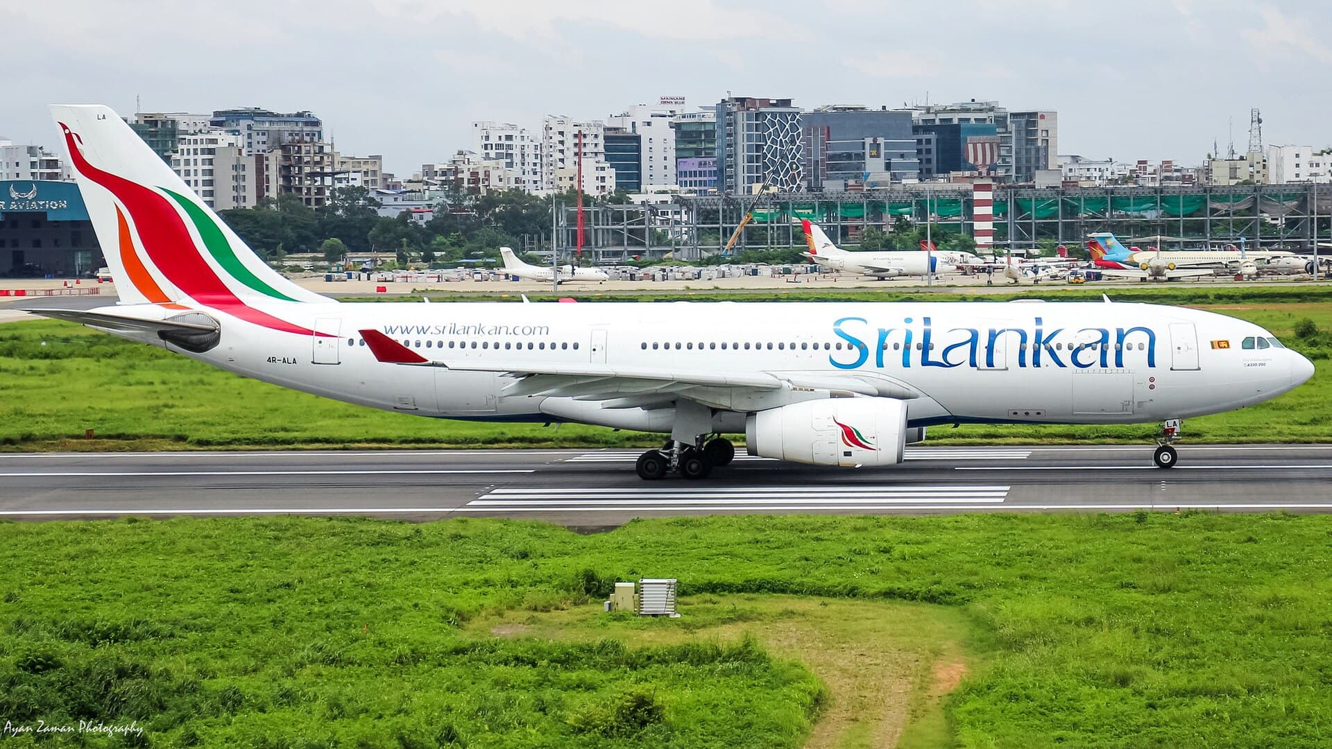 A SriLankan Airlines Airbus A330 on the runway