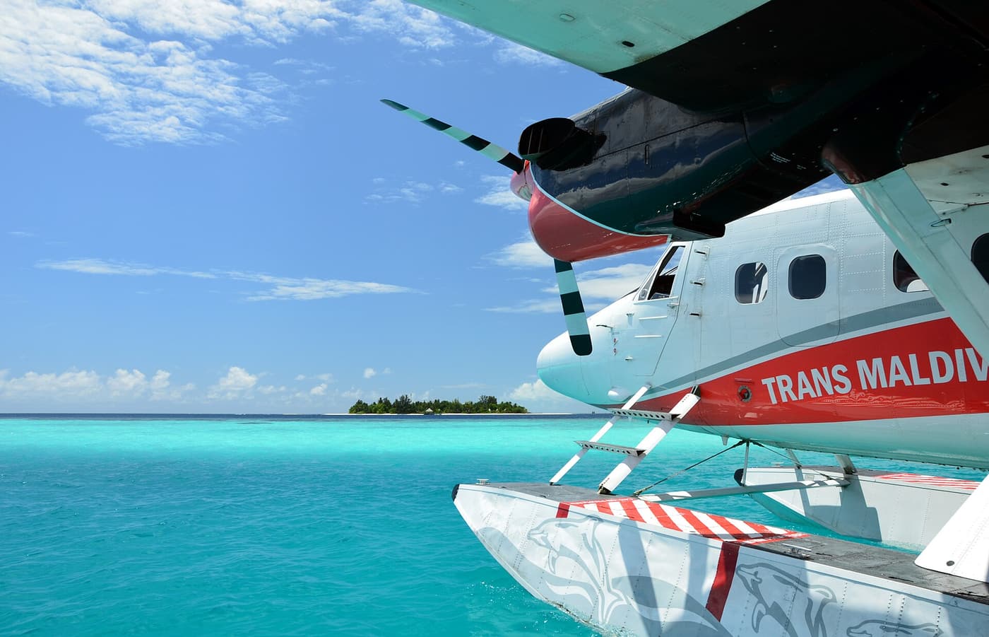 A seaplane moored off Bathala island in the Maldives